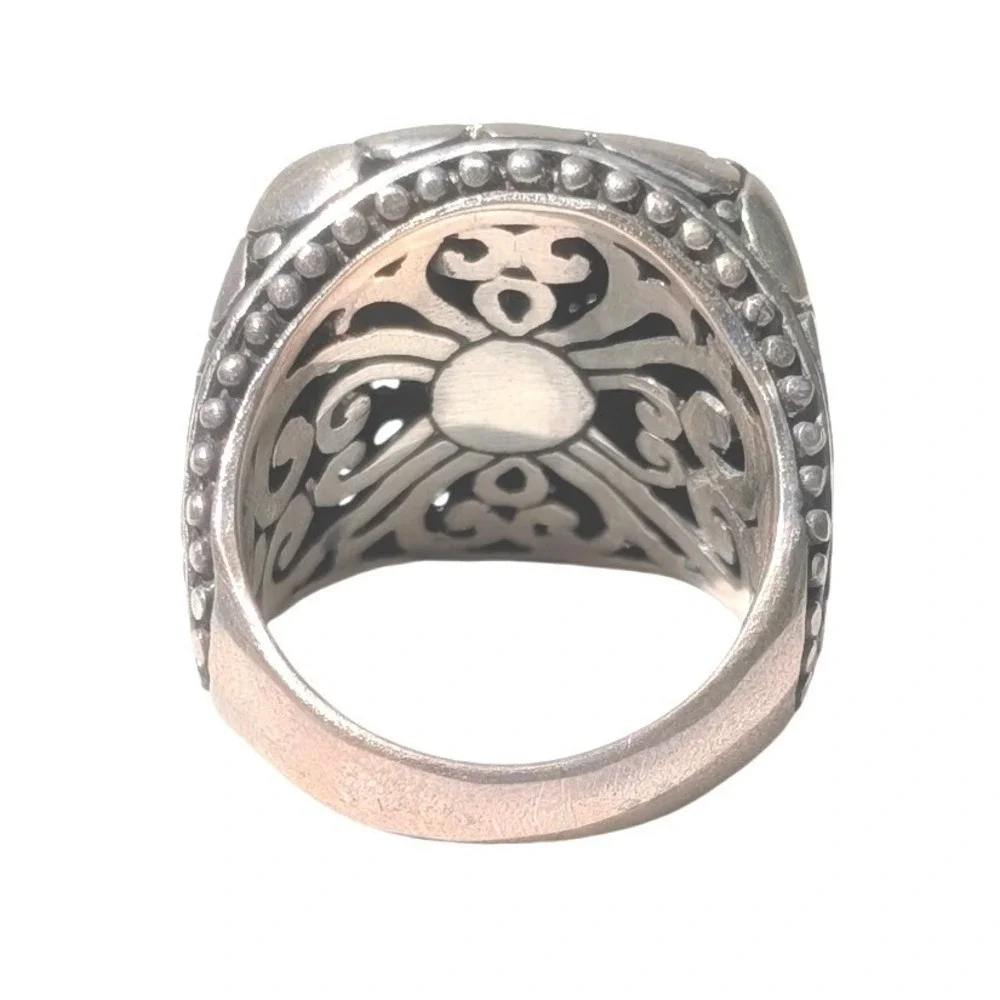 Sarda Sterling Silver 925 Pebble Floral‎ Statement Ring Wide Band Handcrafted 7